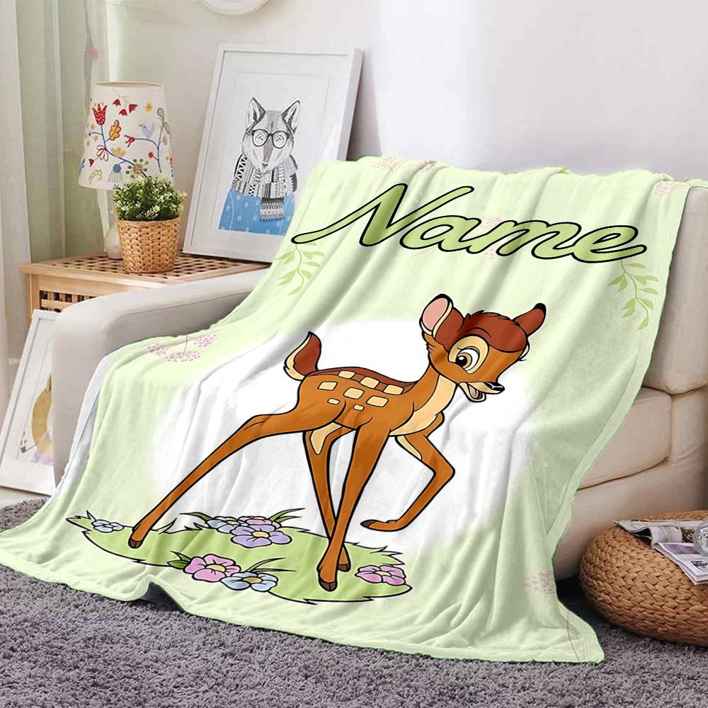 Custom Name Bambi Butterfly Adventure Flannel Blanket For Super Soft Cute Comfort Blanket For Travel Bedding Couch Sofa Blanket