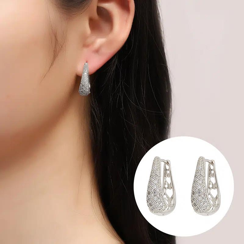 Luxury Bright Zirconia Hollow Hoop Earrings for Women Party Jewelry