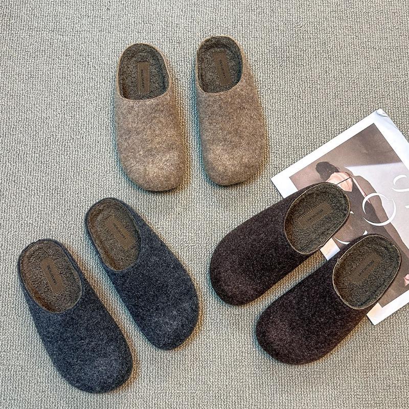 Fleece women wear a bag head and half slippers in autumn and winter, retro versatile matte leather half tray