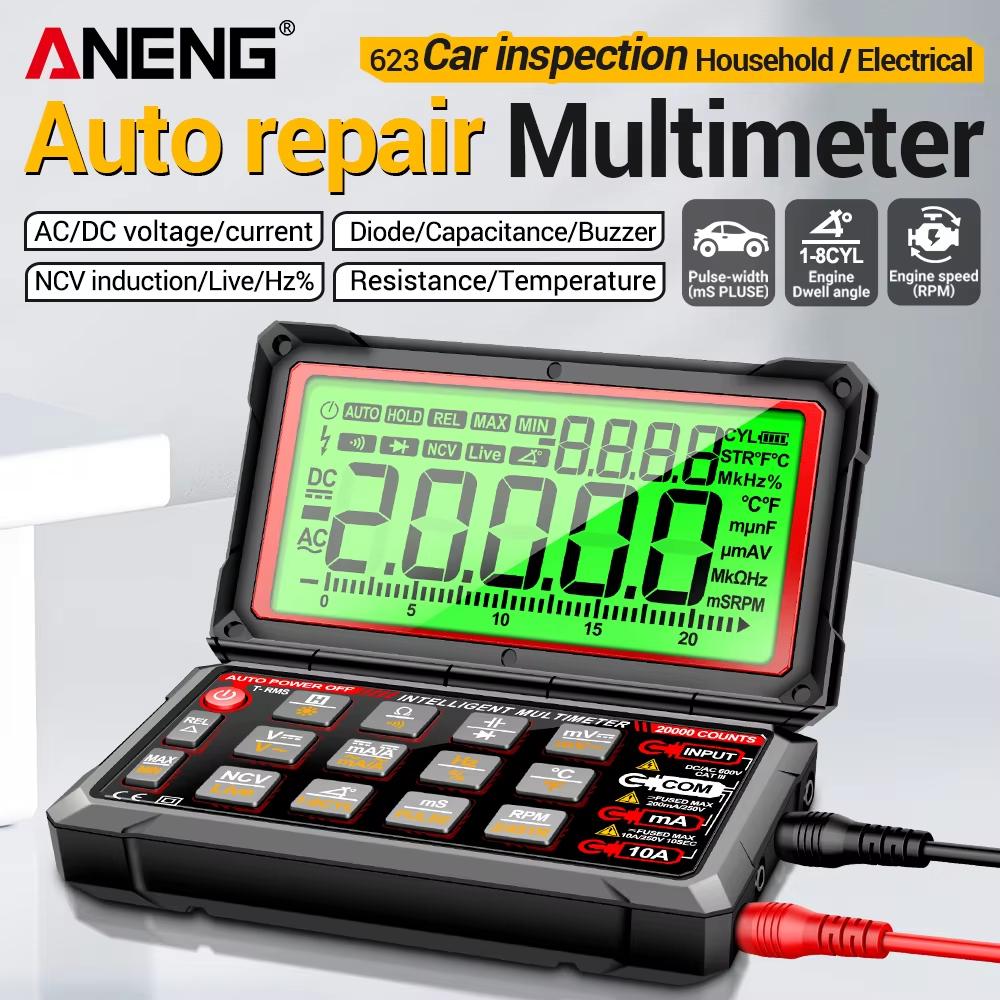Multimeter 20000 Counts Digital AC/DC Voltage Current NCV Induction Diode Capacitance Tester ANENG 623 Flip Cover Auto Repair Portable Tester Tools