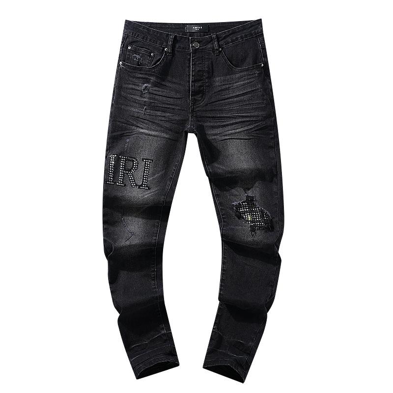 Moda Americana High Street Buco & Patch Trendy Retro Pantaloni Denim Dritti ami