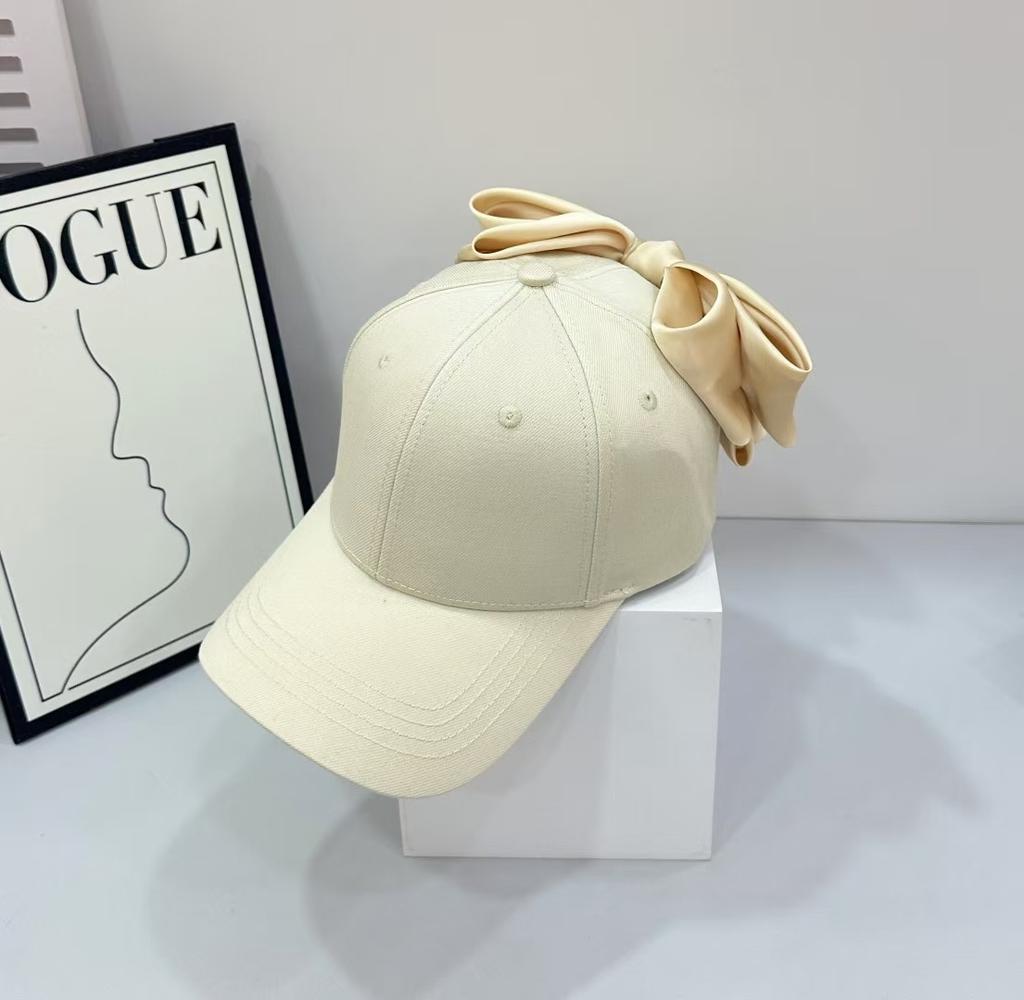 Spring Summer Sweet Color Baseball Cap with Large Bow Tie Slimming Sun Hat Casual Cotton Hard Top Duckbill Hat Trendy