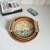 Vintage Handmade Rattan Woven Tray Boho Style Natural Colorful Shells Weaving Basket with Wood Handle Home Decor Serving Trays