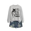 Womens Oversized Long Sleeve Hoodie Top With Horse Lover Graphic Print Cotton Blend Casual Sweatshirt Winter