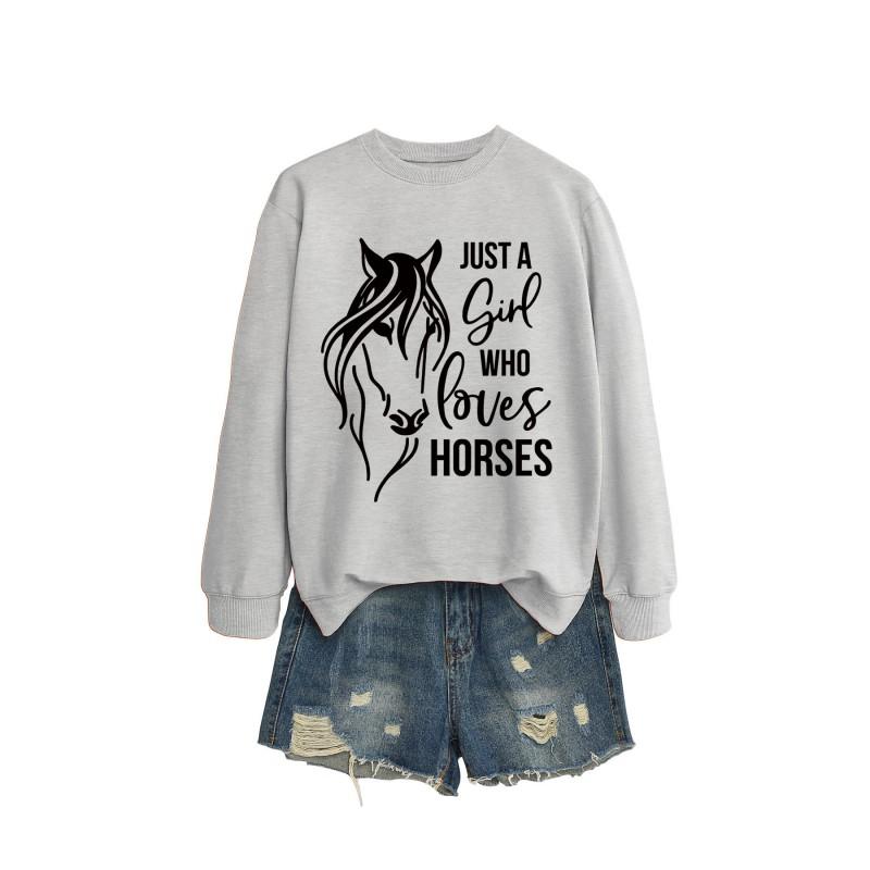 Womens Oversized Long Sleeve Hoodie Top With Horse Lover Graphic Print Cotton Blend Casual Sweatshirt Winter