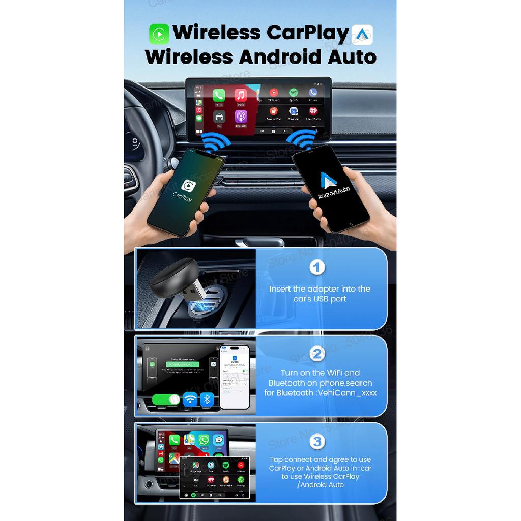 Mini Ultra 3 CarlinKit Wireless Android Auto & CarPlay Adapter 2.4Ghz&5Ghz WiFi BLE Auto Connect OTA Upgrade Mini Smart Car Box