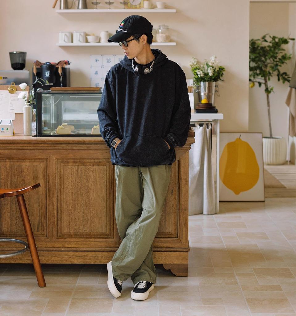 CHANGE WELL Mânecă Lungă Spălată Culoare Solidă Stil Vintage Mărime Bărbați 14.0 oz. Hanorac, Culoare, Toamnă/Iarnă 2024, (Brown, M)