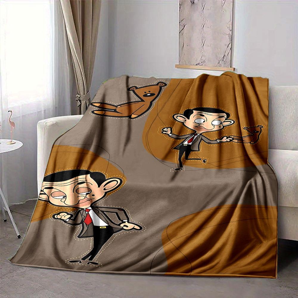 1 st Mr. Bean Teddy Flanellen Plaid HD Geprint Lichtgewicht Zacht Warm Deken voor Alle Seizoenen voor Bank, Bed, Reizen, Kamperen Machinewasbaar