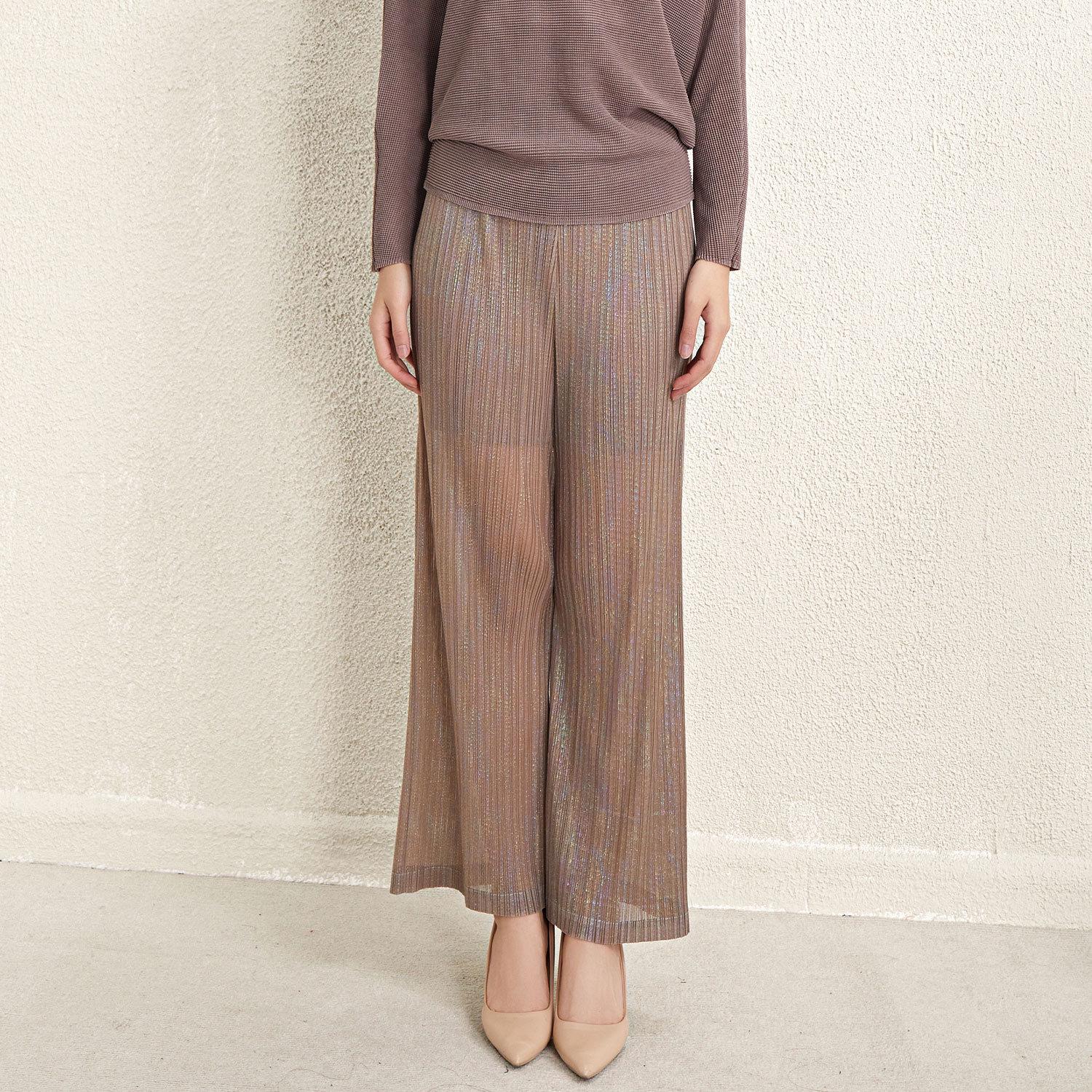 

Женские плиссированные брюки из сетки с высокой талией и золотым тиснением с широкими штанинами One Size (90-155 cm) хаки