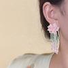 Color Dopamine Handmade Beaded Flower Fringed Stud Earrings Women'S Light Luxury Fashion High-End Elegant Versatile Earrings