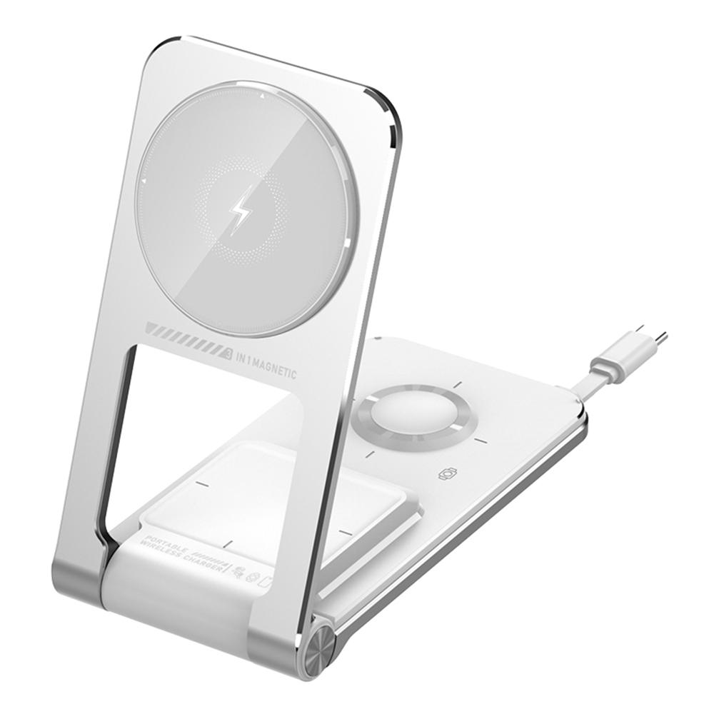 Încărcător wireless magnetic M2 pliabil 3 în 1 cu suport de telefon, cu cablu Type-C încorporat, încărcare rapidă de 15W