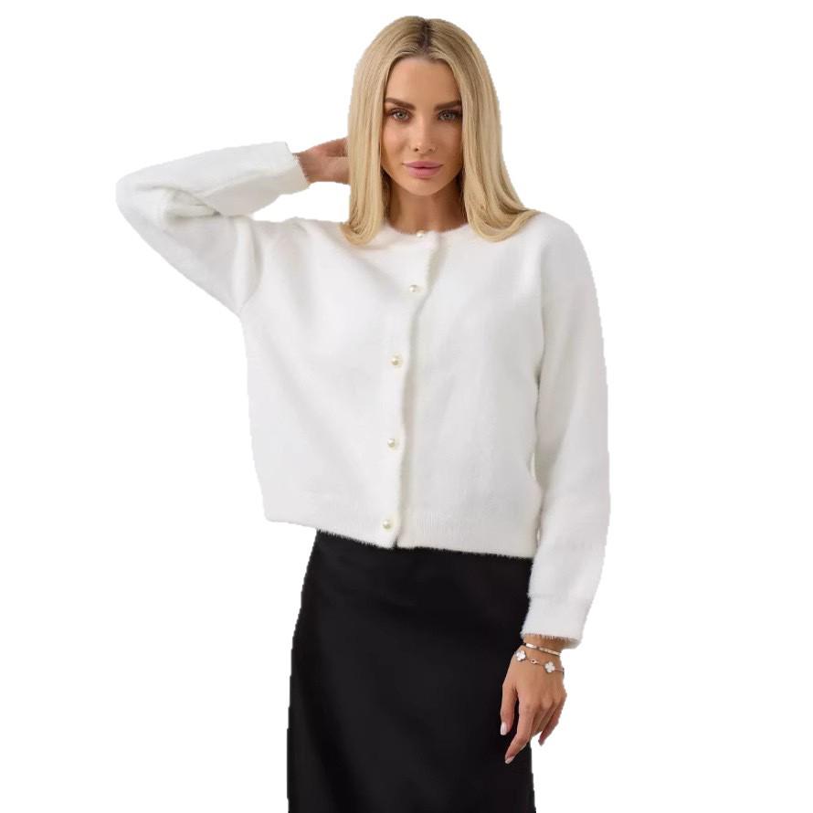 Women's Autumn/Winter White Mink Cashmere Cardigan - Short, Loose, Soft, and Fluffy