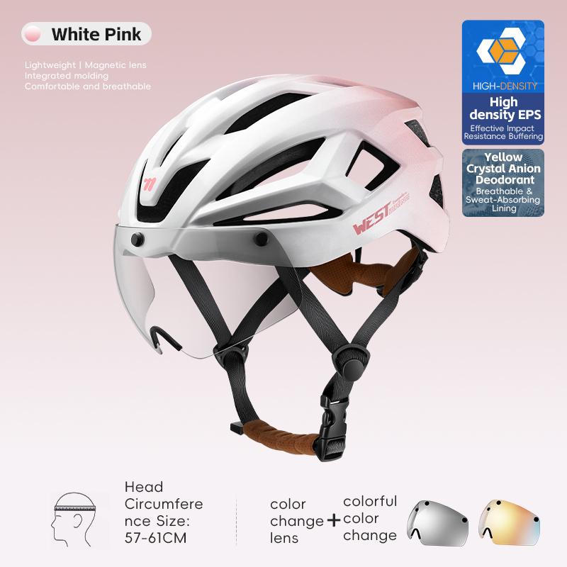 WEST BIKING Magnetic Goggle Bike Helmet Adults Integrated Visor Safety Cap Fit 57-61cm Lightweight Breathable Bicycle Helmets
