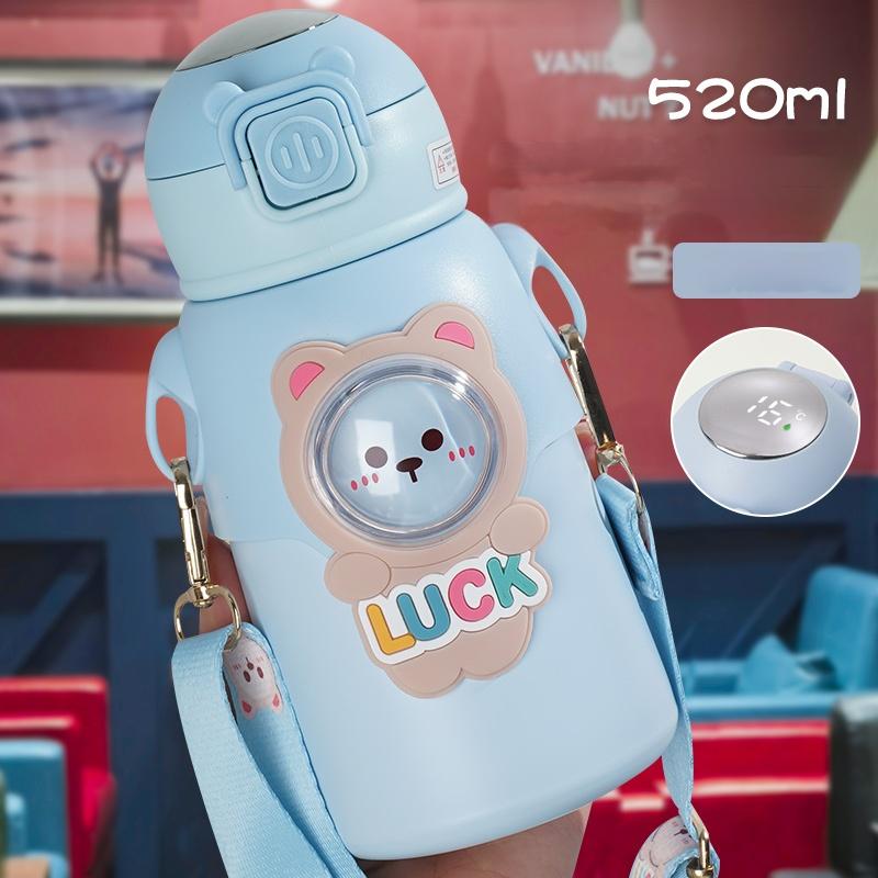 Kinder Schöner Strohbecher Lebensmittelqualität 316 Edelstahl Vakuumbecher Tragbar Auslaufsicher Temperaturanzeige Kühlbecher