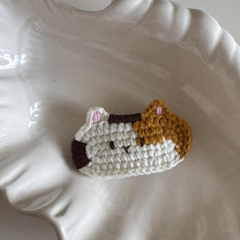 Вязаная крючком заколка для волос, милая мультяшная кошка, заколка-невидимка, заколка для челки, заколка для края, аксессуар для волос, стиль головной убор