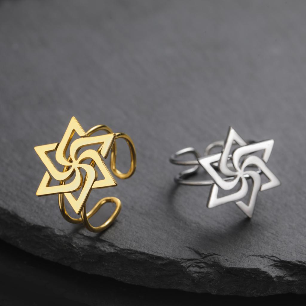 Cazador Gold Color Star of David Open Rings Jewish Israel Adjustable Women's Ring Stainless Steel Finger Jewelry 2026 Gifts