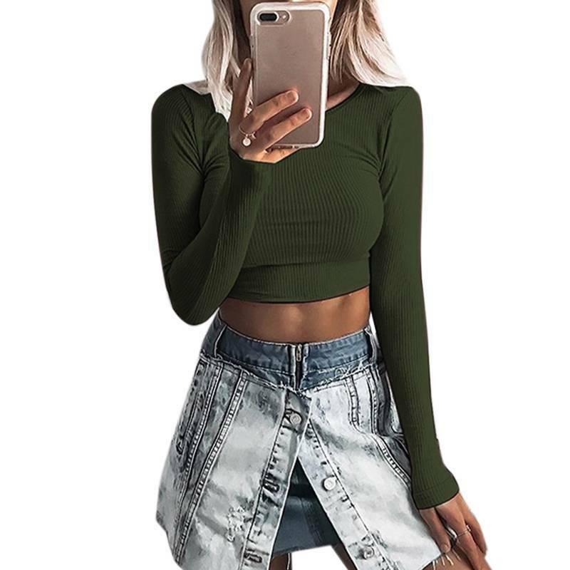 OYTRO Women Casual O-Neck Long Sleeve Solid Pullover Regular T-Shirt Top Knits & Tees OYTRO Women Casual O-Neck Long Sleeve Solid Pullover Regular T-Shirt Top Knits & Tees
