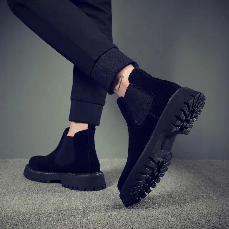 Martin Boots Men's 2025 New Men's Shoes Chelsea Tooling Shoes Men's Short Boots Fleece High-top Shoes Winter Flip Leather Shoes