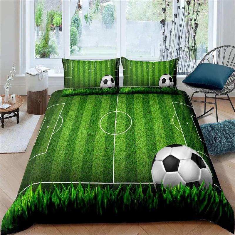 Green Football Field King Queen Duvet Cover Soccer Field Comforter Cover Boys Men Sport Games Bedding Set Polyester Quilt Cover