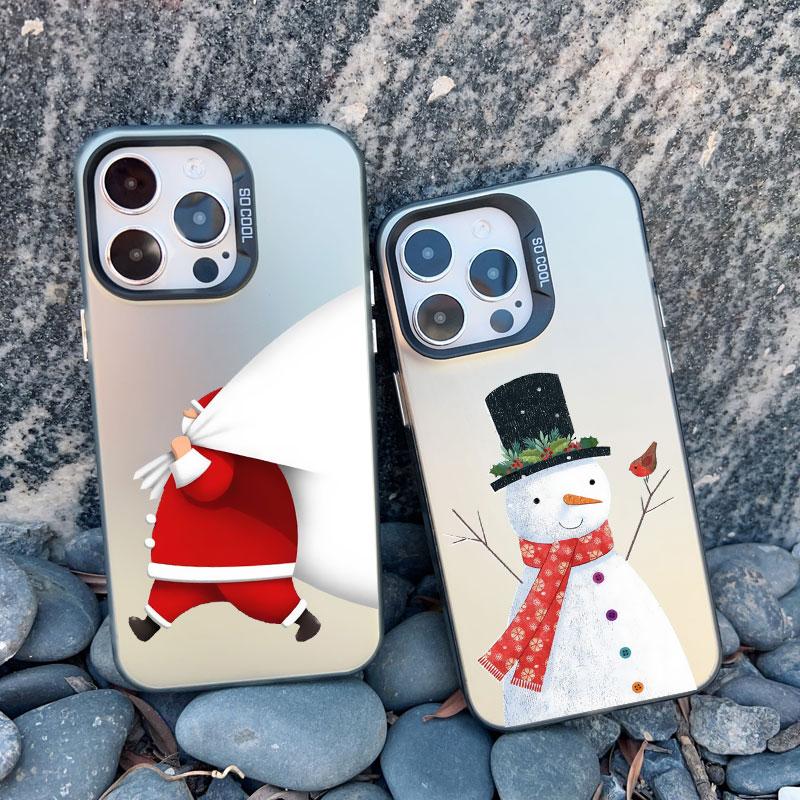 Luxury Cartoon Christmas Phone Case for IPhone 14 15 Pro Max Plus 11 12 13 Mini Pro Max Simple Santa Shockproof Laser Matte Case