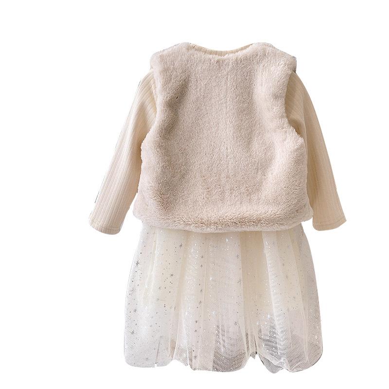 Gemütliches Winter 2022 Kleinkind Prinzessin Strickkleid Set - Fleecefutter, Zweiteilig AD0632