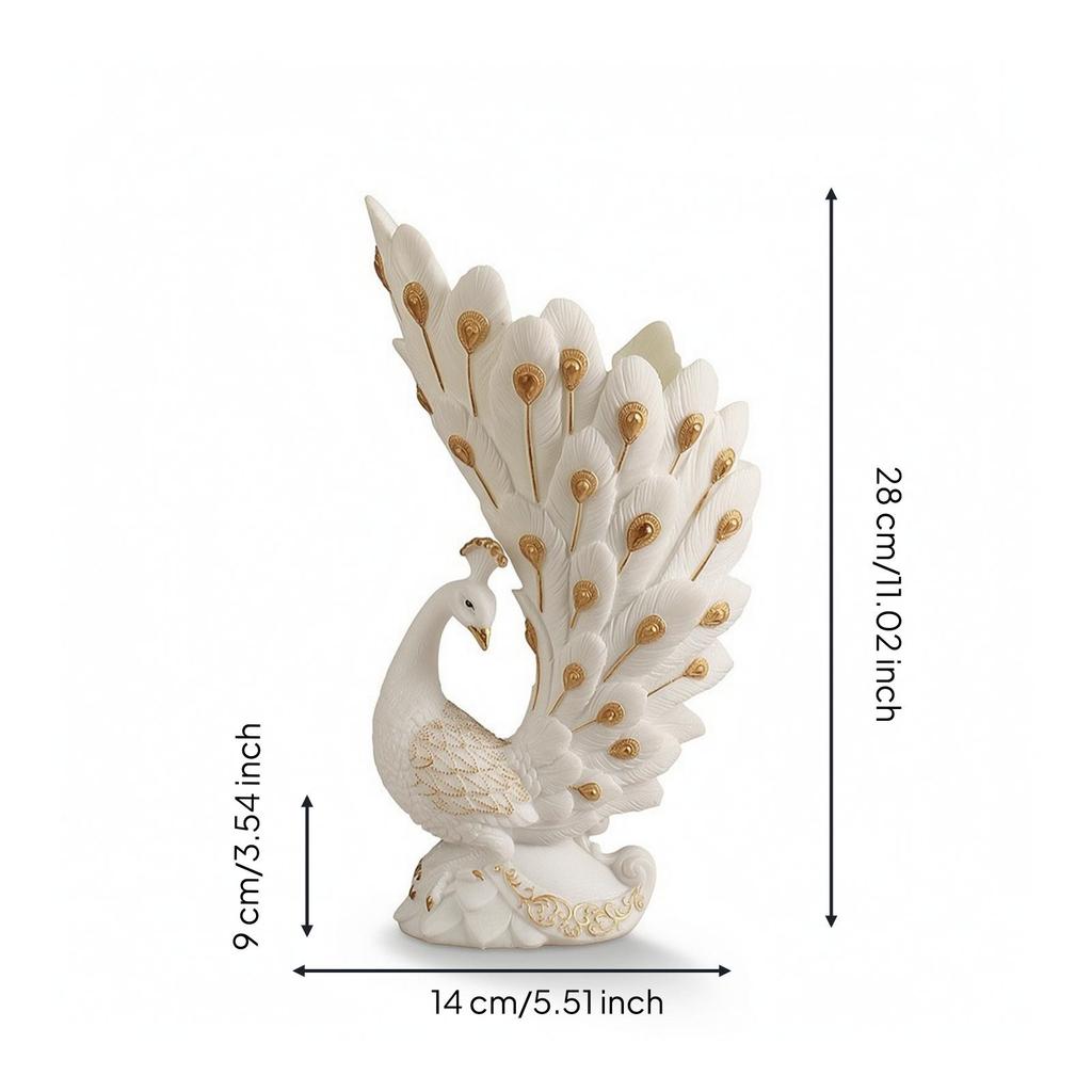 Decorative Peacock Statue vase Carved Tabletop Ornament Gold-Toned