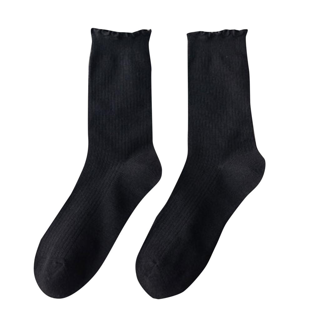 Women Crew Socks Soft Cotton Comfortable Breathable Ruffle Edge Casual Everyday Socks for All 1 Pair