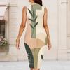 Women Plus Size Round Neck Sleeveless White Blue Printed Bodycon Midi Dress