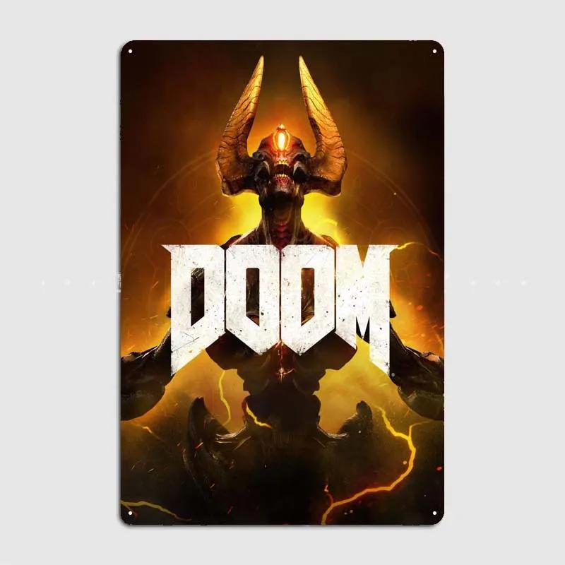 Dooms Poster Heimdekorationszubehör Spielschilder Wandkunst Vintage Metallblechschild für Gamer-Zimmer Wanddekoration Hausdekor