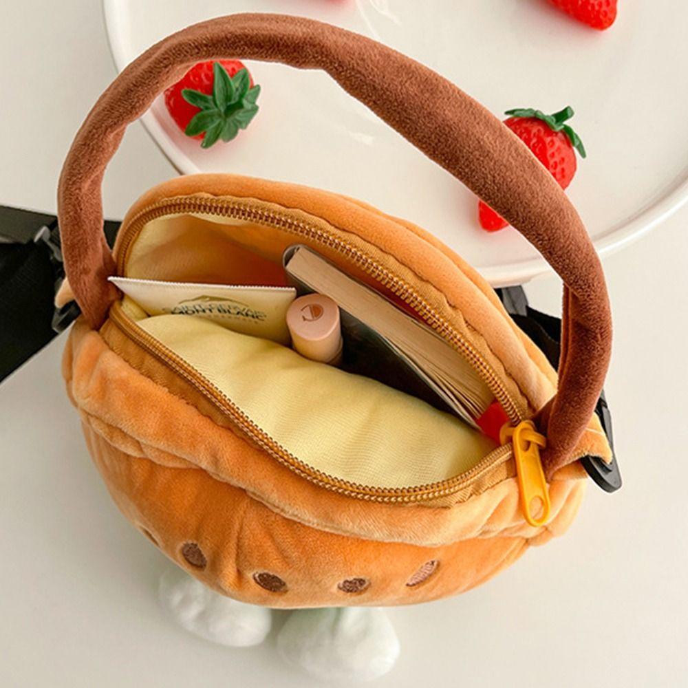 Crossbody Bag Cartoon Hamburger Bag Fluffy Shoulder Bag Plush French Fries Handbag Outdoor