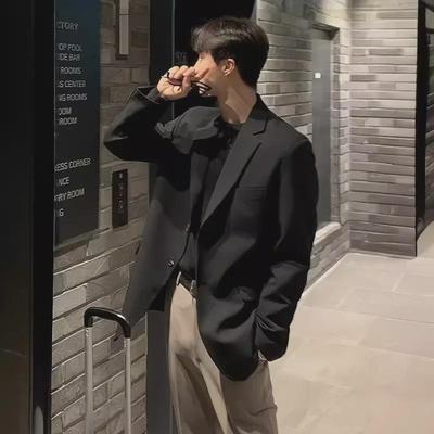 Men's Casual Korean Black Loose Fit Suit Jacket