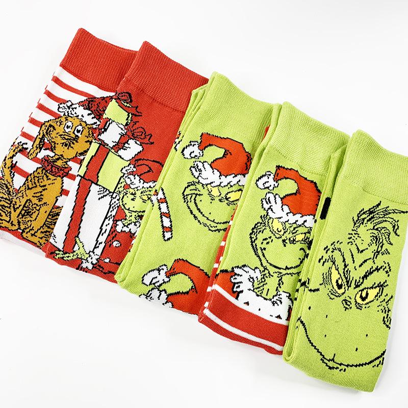 Grenzüberschreitende kreative Grinch Weihnachten gestrickte Mid-Calf-Socken für Männer & Frauen.