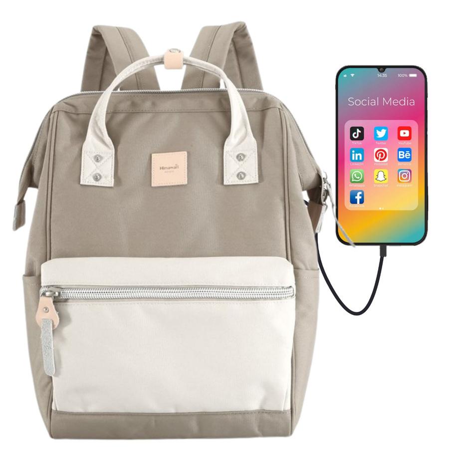 Cream-beige Backpack with a Laptop Compartment and a USB Port - Himawari