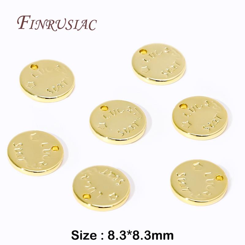 10/20Pcs 'Good Luck' Round Charm Pendant 18K Gold Plated Small Extend Chain Tag DIY Necklace Bracelet Accessories