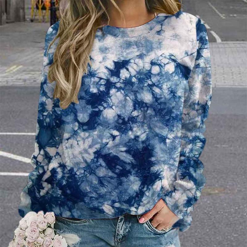 Womens Tie Dye Print Long Sleeve Sweatshirt Casual Loose Crew Neck Pullover Top S