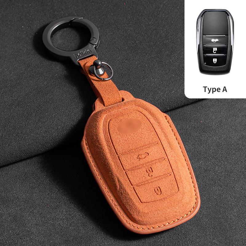 Leather Car Key Case for Toyota Prius Camry Corolla CHR C-HR RAV4 Land Cruiser 2/3 Button Keychain Suede Accessories