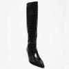 Women's Black Crocodile Embossed Knee High Boots Pointed Toe Kitten Heel Patent Leather Finish Stylish Party Daily Wear Footwear