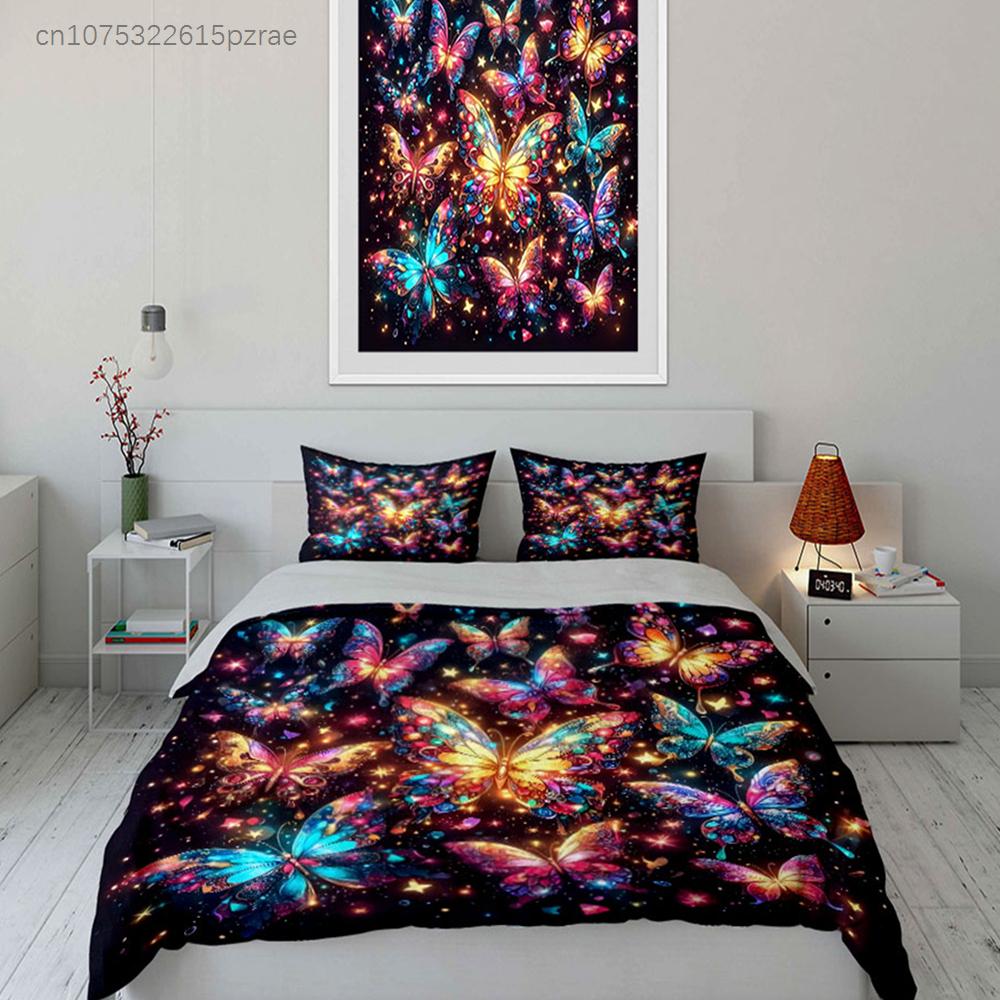 Colorful Butterfly Wall Art Set Multiple Sizes kid's And adults' Bedroom Exquisite 3PC Bedding set, Gift