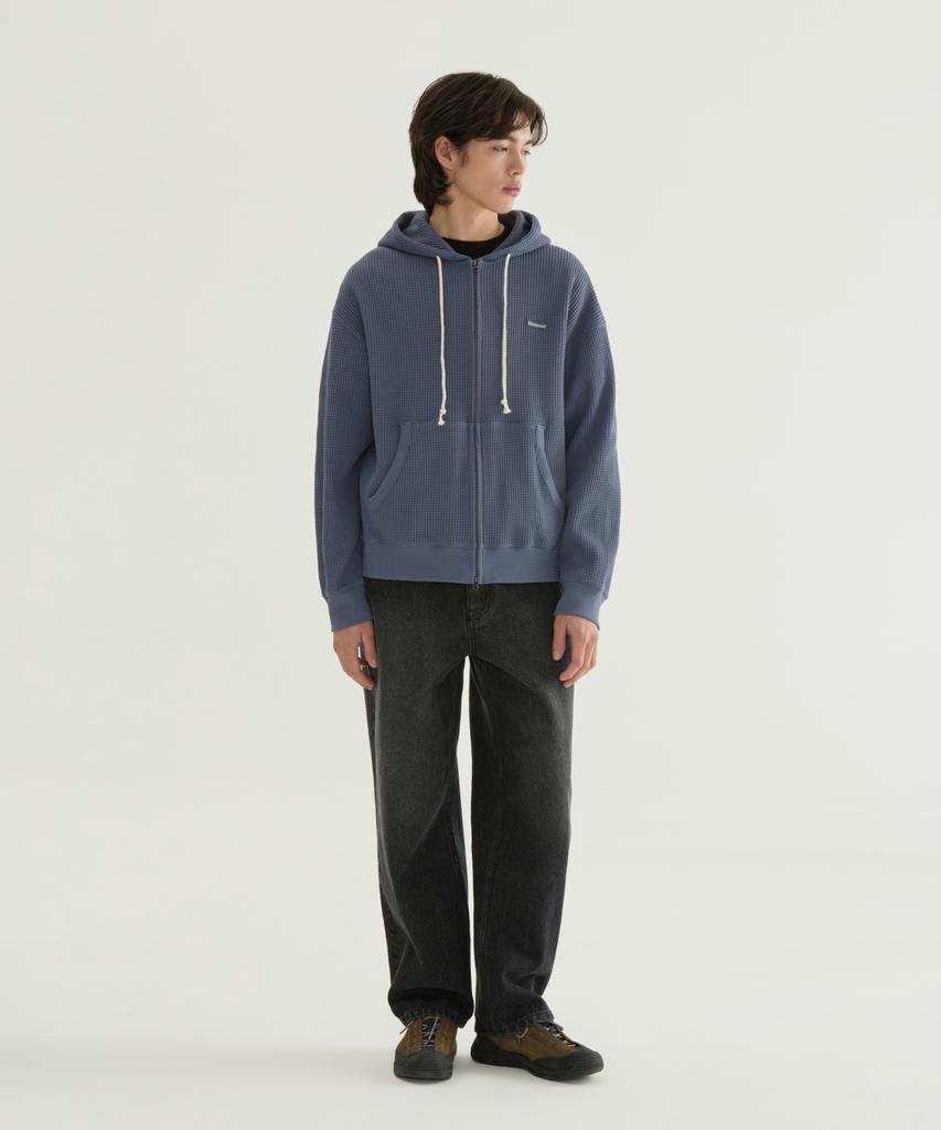 COVERNAT Small Logo Waffle Zip-Up Hoodie Blue