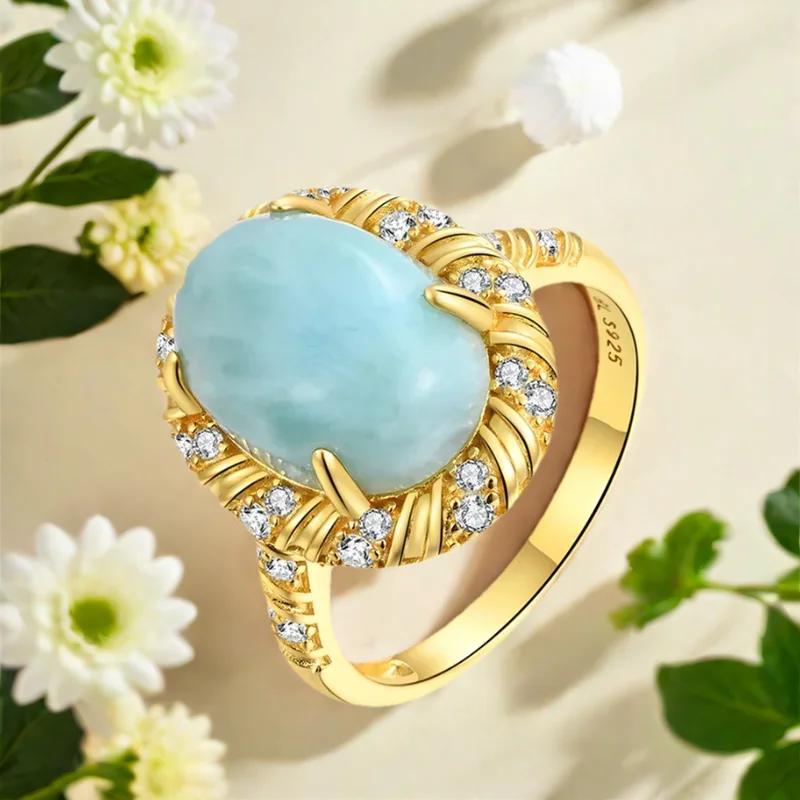 Nové prsteny náušnice přívěsek ze sterlingového stříbra 925 Přírodní drahokam larimar pravý drahokam dámské jemné šperky pro Zásnubní dárek