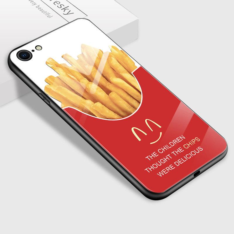 Tempered Glass Phone Case for iPhone Samsung Galaxy Infinix TPU Soft Edge Fashion Popular Food Patterns Shockproof Cover