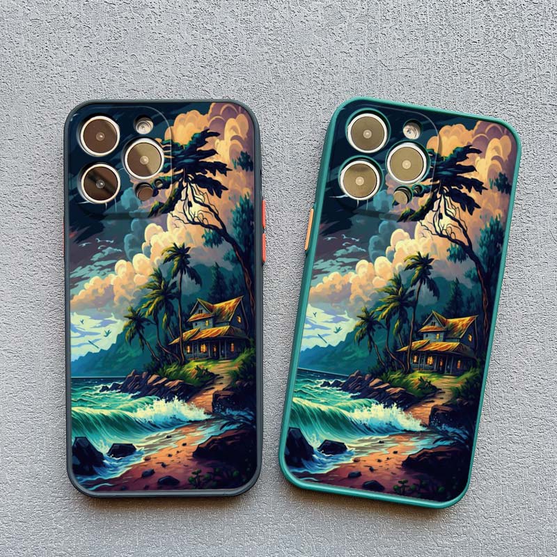 Seaside Coconut Tree Coastal Scenery Phone Case for IPhone 16 15 14 13 12 11 Pro Max Mini X XR XS 15 7 8 Plus Shockproof Covers