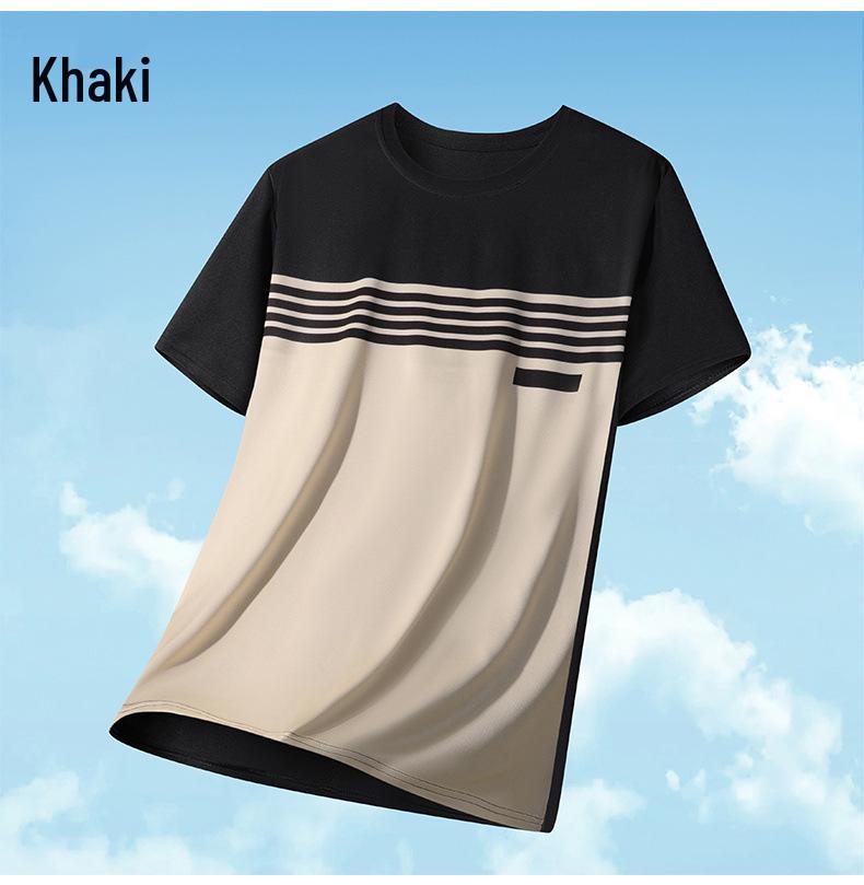 Men's Plus Size Ice Silk Color Block Round Neck T-Shirt - Cool Summer Sports Top