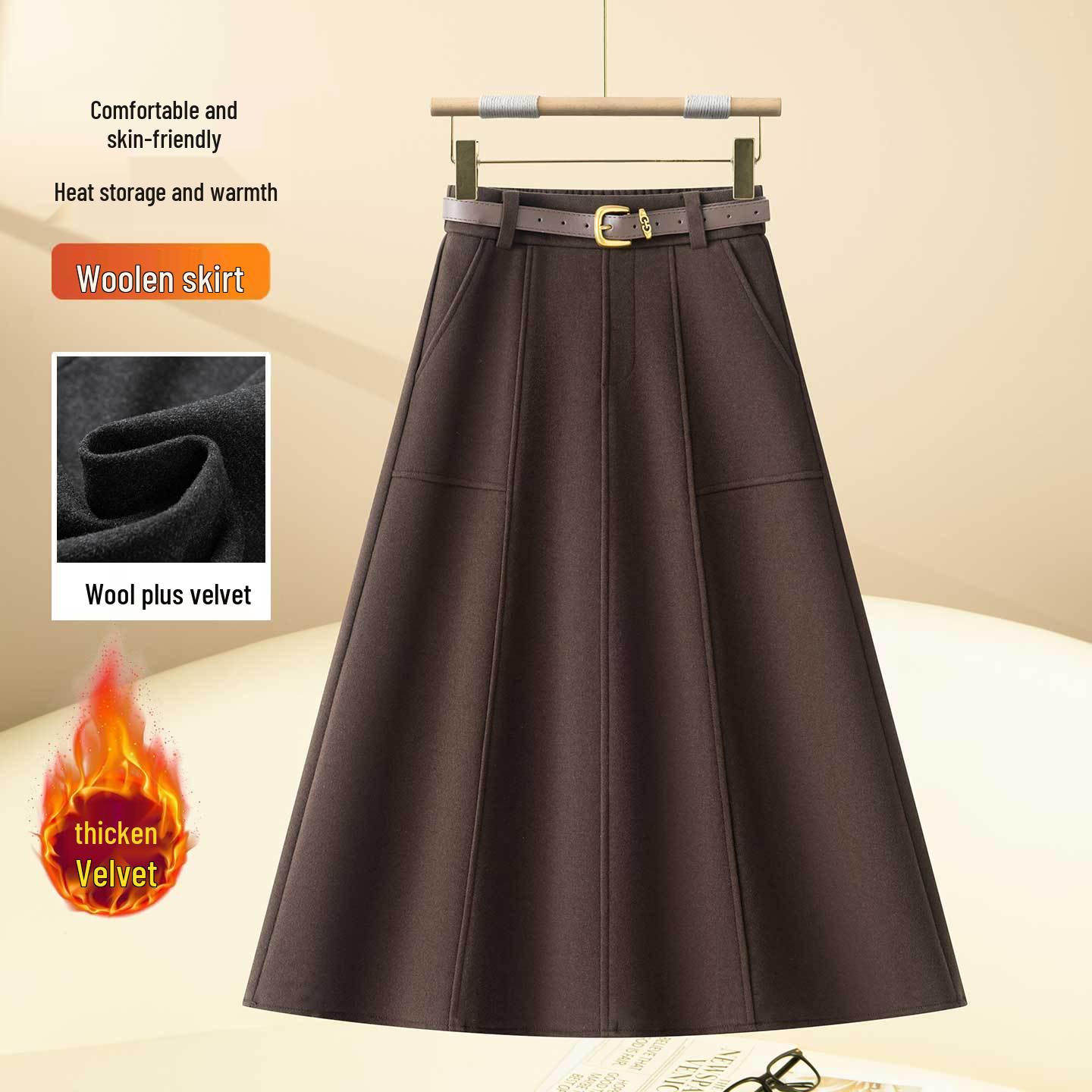 Women s Woolen A-Line High-Waisted Mid-Length Skirt - 2025 Autumn/Winter Collection L