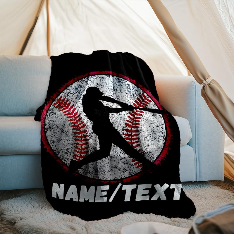 1PC Custom Name Baseball Player Silhouette Art outdooor Flannel blankets Throw Blanket All-Season Throw Gift Bedspread for Couch, Bed, Camping Holiday
