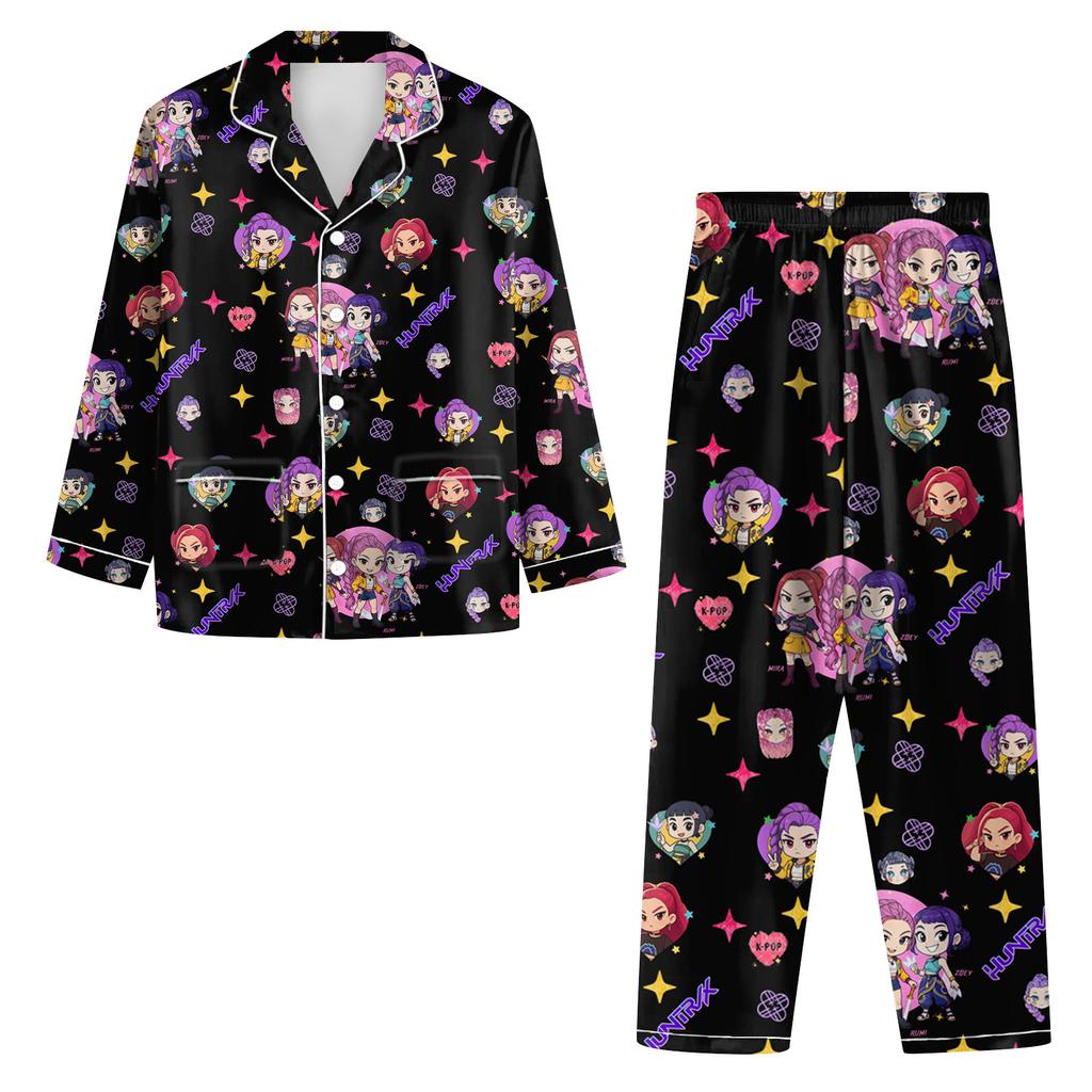 Women's 2 Piece Printed Suit Long Sleeve Button Up Top Wide Leg Pants Suit Set Pajamas Home Casual Suit