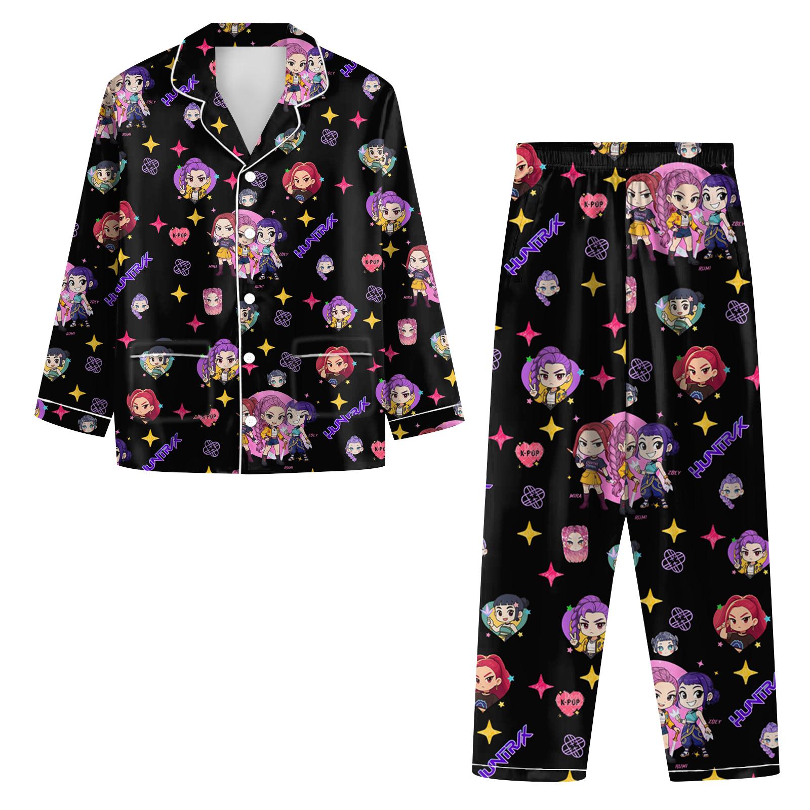 

Женский костюм из 2 предметов с принтом, топ на пуговицах с длинными рукавами, широкие брюки, комплект, пижамный домашний повседневный костюм L