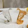 Elegant Metal Swan Spoon Set With Stand Tableware For Fruit Dessert Coffee Home Decoration Practical Cutlery Set For Daily