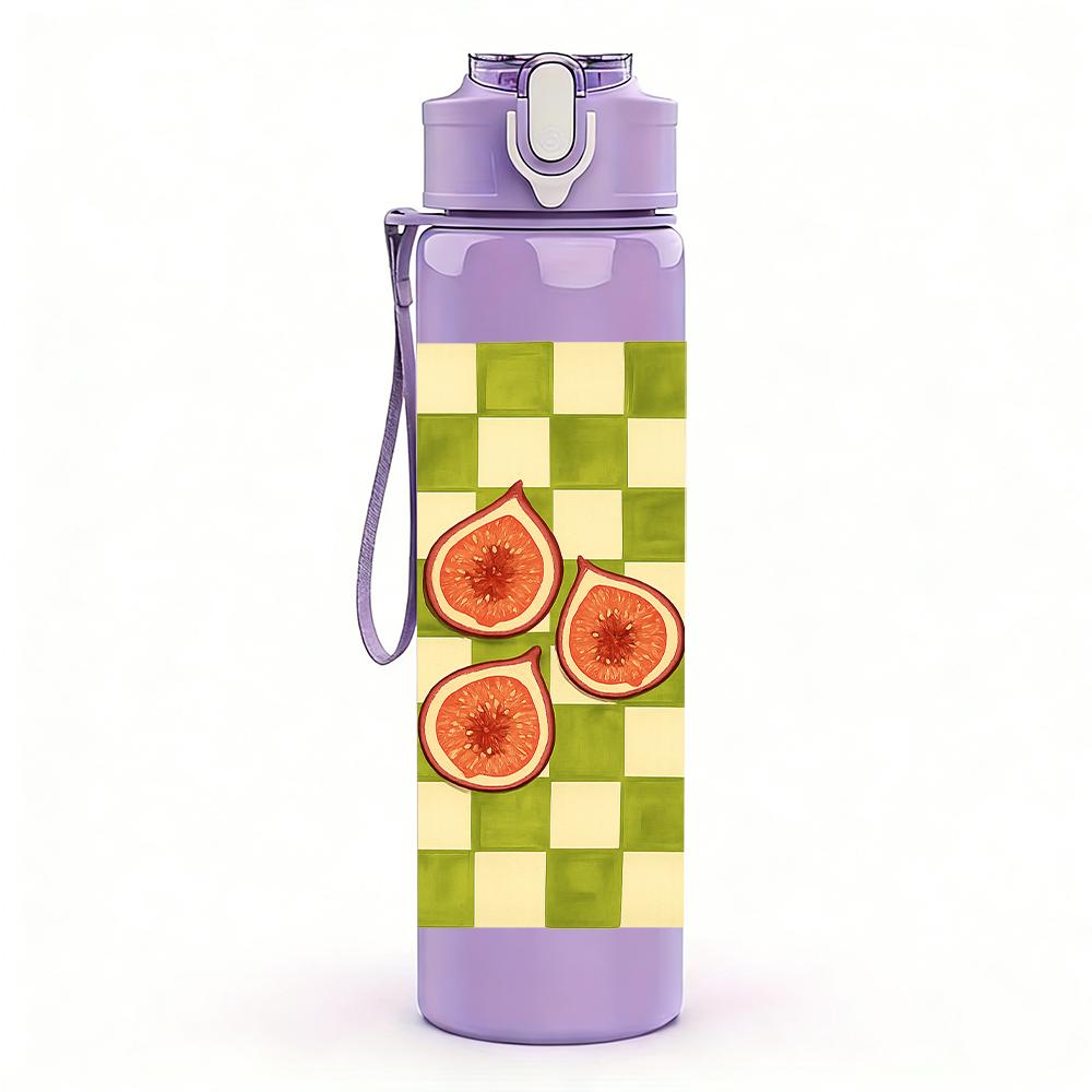 1PC Checkerboard Peach Fruit Grid 750ml Color Plastic Sports Water Bottle Leakproof Flip Straw Lid For Sports Office Home Use