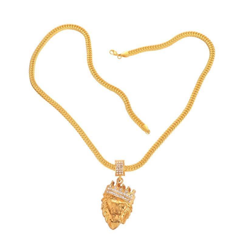 Majestic Titanium Steel Gothic Punk Lion Head Pendant Necklace For Men Hip Hop Jewelry